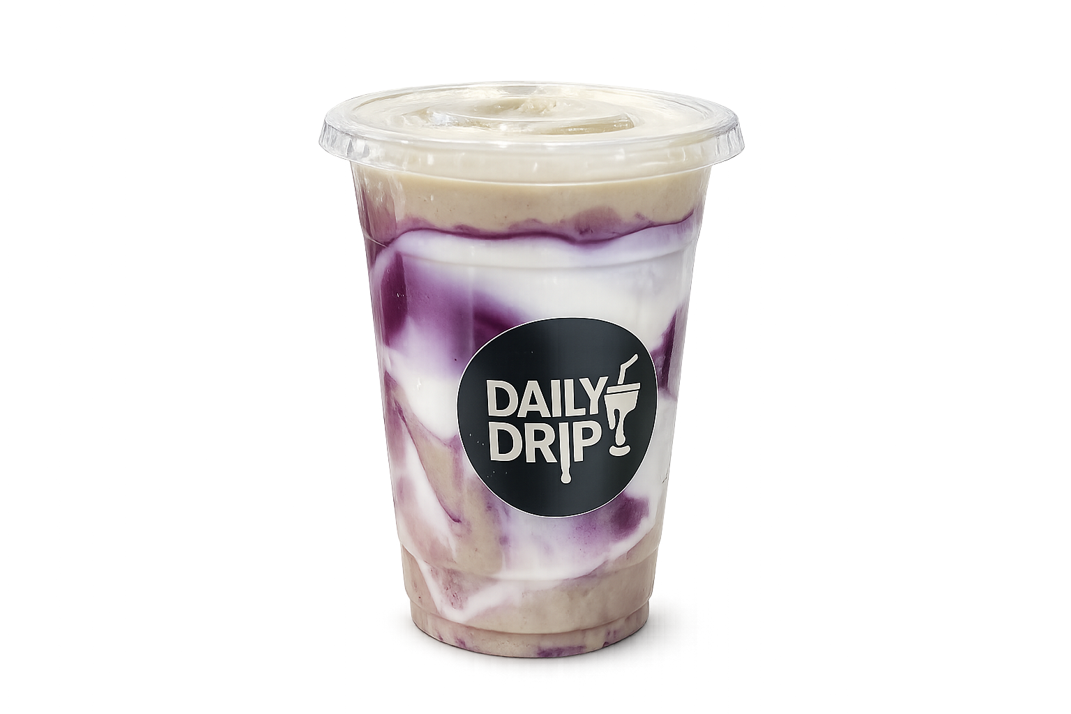 Berry Drip, Mixed berries, banana and oat milk, thick and cold.